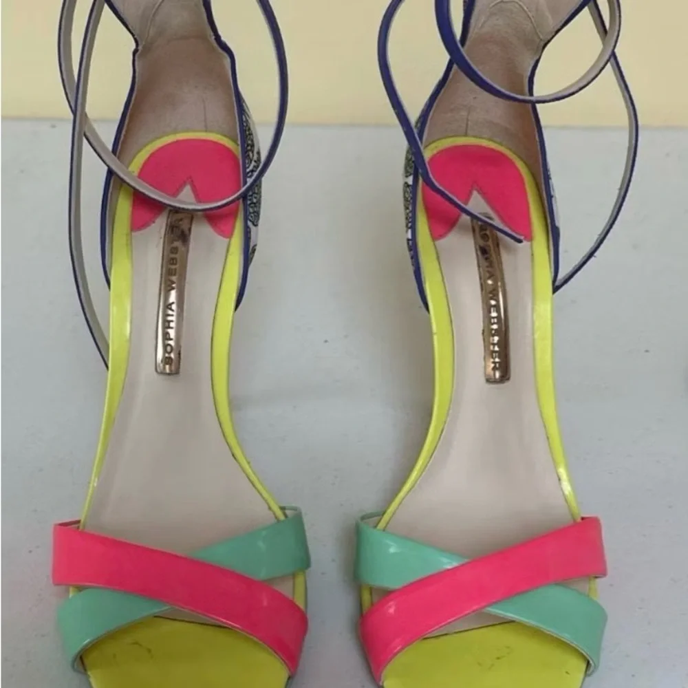 Sophia Webster Pink and Green Heels with Strappy Design - Picture 3 of 3
